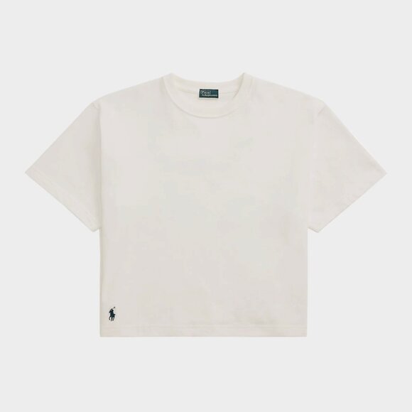 Polo Ralph Lauren Cotton Jersey Cropped Crewneck Tee in White Size Medium - Picture 1 of 8